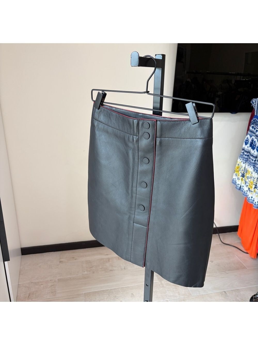 Sandro Milla A-line black leather skirt